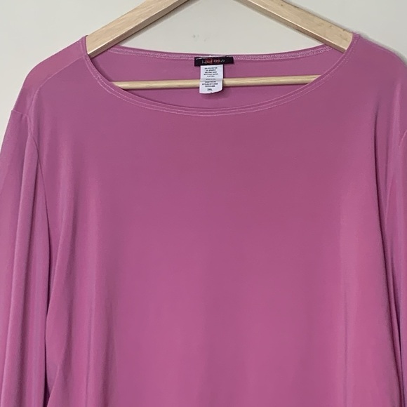 Heart Throb Dusty Rose Rouched Sides Boatneck Kimono Sleeve Tunic Stretch Top 3X - Picture 3 of 13